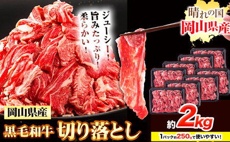 牛肉 黒毛和牛 切り落とし 2kg《30日以内に出荷予定(土日祝除く)》 岡山県 浅口市 牛 牛肉 和牛 牛丼 カレー 小分け 小分けパック 250g 送料無料