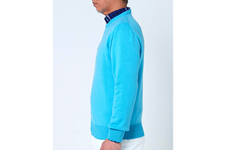 日本製 カシミヤ100% クルーネック ターコイズブルー 2Lサイズ [2620]