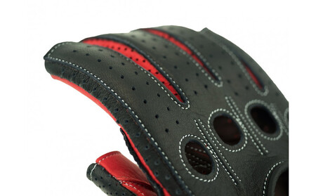 【ブラック×レッド/L】ドライビンググローブ 補強付 ロングフィンガー  カカザン  CACAZAN 革手袋 レザーグローブ メンズ レディース 鹿革 ディアスキン 補強付【 クルマ 車 ドライブ バ