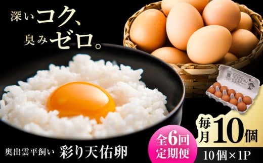 【平飼い卵】【全6回定期便】黄身の濃厚なコクと白身の甘み！たたらの里平飼い 彩り天佑卵 10個入り（10個×1P）たまご 卵 放牧卵 玉子 タマゴ 鶏卵 生卵 国産 平飼い 放し飼い 卵焼き 卵かけご飯  朝食 朝ごはん ご褒美 コク 旨み 贅沢 お取り寄せ 毎日食べたい卵 美容 健康 定期便 人気 高評価 ランキング 島根県雲南市/株式会社たなべたたらの里（たなべ森の鶏舎） [AIDL008]