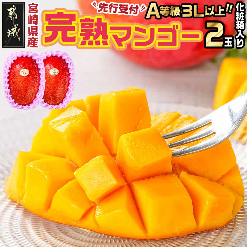 【ふるさと納税】【先行予約！】宮崎県産完熟マンゴー(A等級) 【3L以上×2玉】化粧箱入り≪2027年5月中旬以降順次お届け≫ - 完熟マンゴー 3Lサイズ(約450g)2玉入り 先行受付 期間限定 フルーツ くだもの 送料無料 AE-0112【宮崎県都城市】