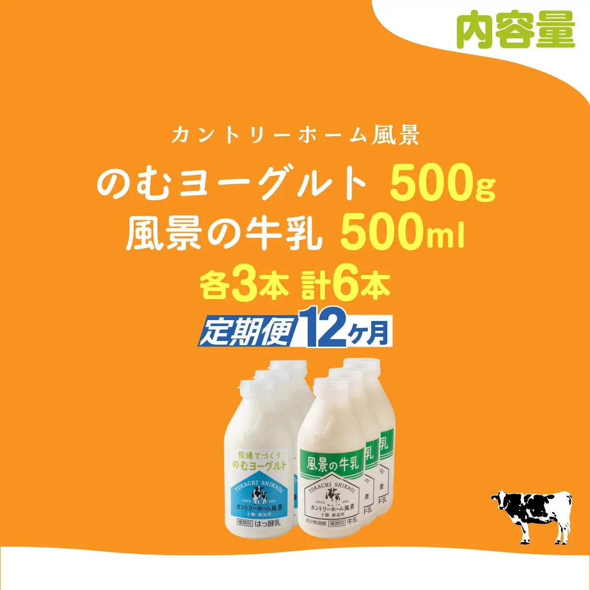 【定期12ヶ月】のむヨーグルト500g 風景の牛乳500ml 各3本 SKB110