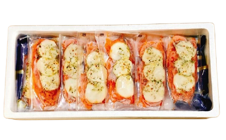 お刺身トラウトサーモン2～5本(計1kg)＆スモークサーモンカプレーゼ5～8P(計1kg) F-09011