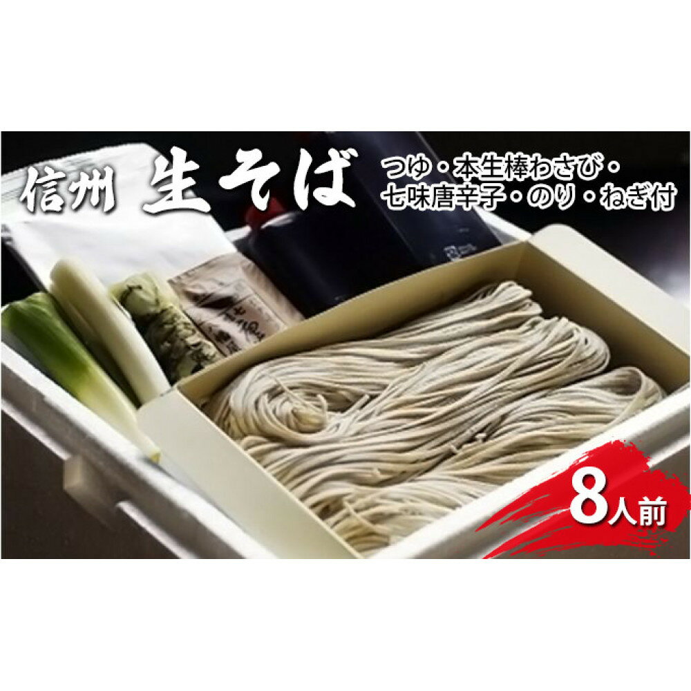 【ふるさと納税】生そば8人前　つゆ・本生棒わさび・七味唐辛子・のり・ねぎ付 信州 ギフト ご当地 グルメ セット 麺類／そば 蕎麦／生 半生めん ソバ | 生そば そば わさび 七味 唐辛子 麺類 和食 長野 信州 ふるさと納税