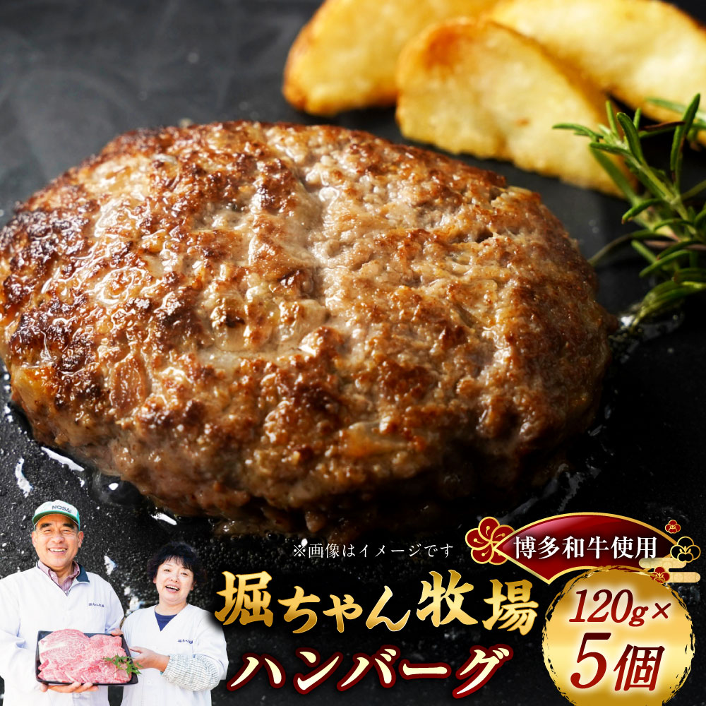 【ふるさと納税】堀ちゃん牧場 ハンバーグ 計600g（120g×5個） 博多和牛 合挽き肉 牛肉 豚肉 お肉 玉ねぎ 真空個包装 惣菜 おかず ごはんのお供 ご飯のお供 冷凍 福岡県産 国産 九州 福岡県 嘉麻市 送料無料