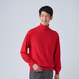 日本製 カシミヤ100% タートルネック 赤 Sサイズ [2653]