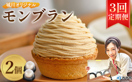 ＜城川オリジナルモンブラン 2個入り【3回定期便】＞ 栗 スイーツ マロン 洋菓子 おかし ケーキ くり お試し 和栗ペースト クリーム 渋皮煮 スポンジ チーズアパレイユ タルト メニークエスト 愛媛県 西予市【冷凍】『3か月以内に順次出荷予定』ふるさと納税モンブラン SMQ0017