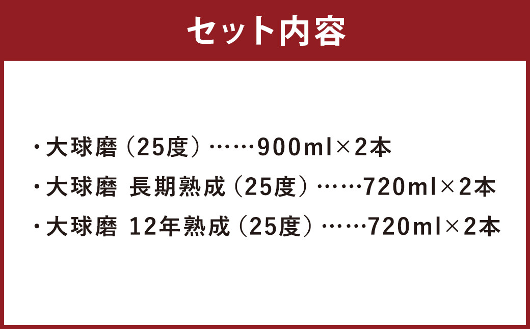 「大球磨」 25度 900ml×2本「大球磨 長期熟成」25度720ml×2本「大球磨 12年熟成」25度720ml×2本