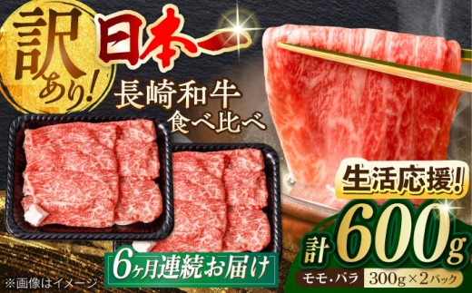 【全6回定期便】【生活応援】切り落とし 赤身 モモ バラ 600g 長崎和牛 A4～A5ランク 訳あり ワケあり 小間切れ【野中精肉店】 [VF23] 肉 牛肉 こま切れ A4～A5ランク 訳アリ ワケあり しゃぶしゃぶ すき焼き 定期便