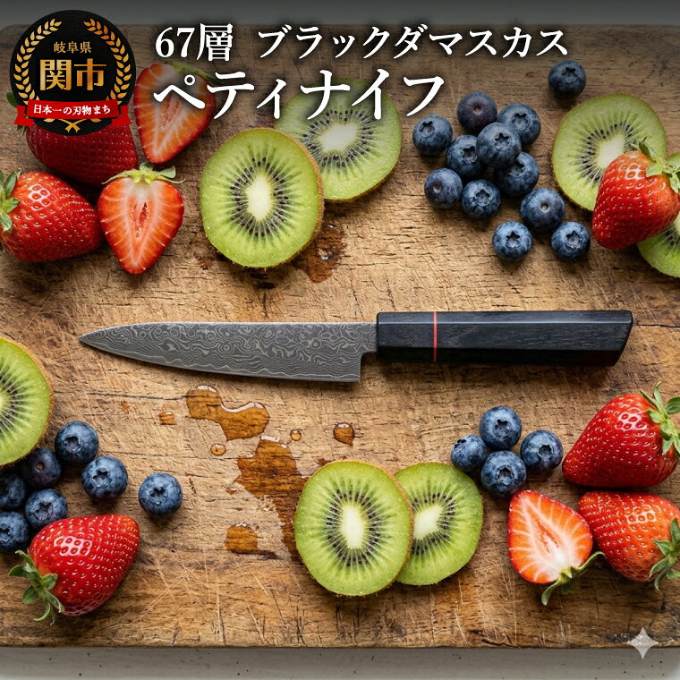 【ふるさと納税】67層 ブラックダマスカス ペティナイフ 1本／ナイフ　キッチン用品　キッチンツール　調理器具　包丁　贈り物にも　ギフト　岐阜県関市