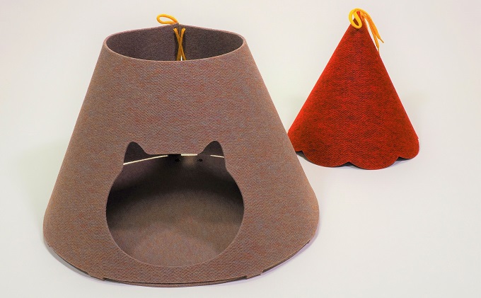 ねこハウスにゃろにも 赤×茶 高さ58cm 猫 ネコ インテリア おしゃれ テント ペット