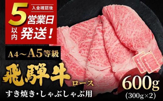 
                  【5営業日以内発送】飛騨牛 A4~A5等級 ローススライス 600g 岐阜県産 A4 A5 すき焼き しゃぶしゃぶ 鍋 黒毛和牛 ロース 霜降り 牛肉 牛 国産 お取り寄せ ごちそう 自宅用 和牛 小分け 最短発送 肉のひぐち
                