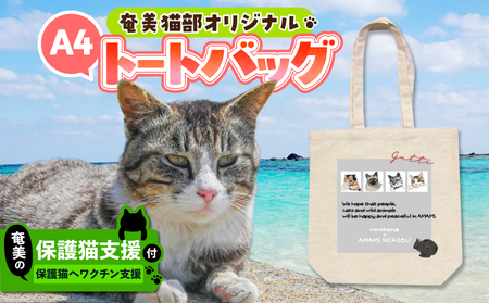 【 奄美 の 保護猫支援 （ ワクチン代 ）】 ＋ A4 トートバッグ A071-013 バッグ 鞄 カバン かばん A4トートバッグ アマミノクロウサギ 保護猫プロジェクト cafeCOVOTANA ふるさと納税 鹿児島 奄美市 おすすめ ランキング プレゼント ギフト
