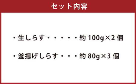 大阪湾産漁師が直送 生しらす 約100g×2個 釜揚げしらす 約80g×3個 計約440g