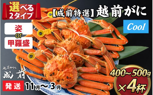 【先行予約】選べる！美味しさ直送【成前特選】 越前がに（400g～500g）×4杯【11月～3月発送】 甲羅盛 [O-028067_07]