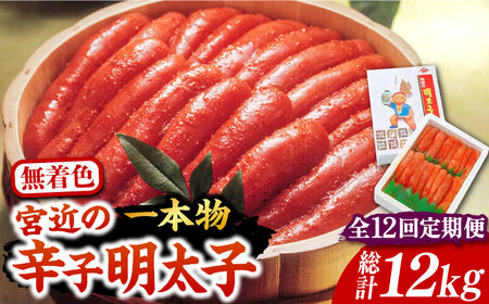 【全12回定期便】【化粧箱 包装紙付】宮近 の 無着色 辛子明太子 1kg (1本物)[VCL065] 明太子 めんたい 明太