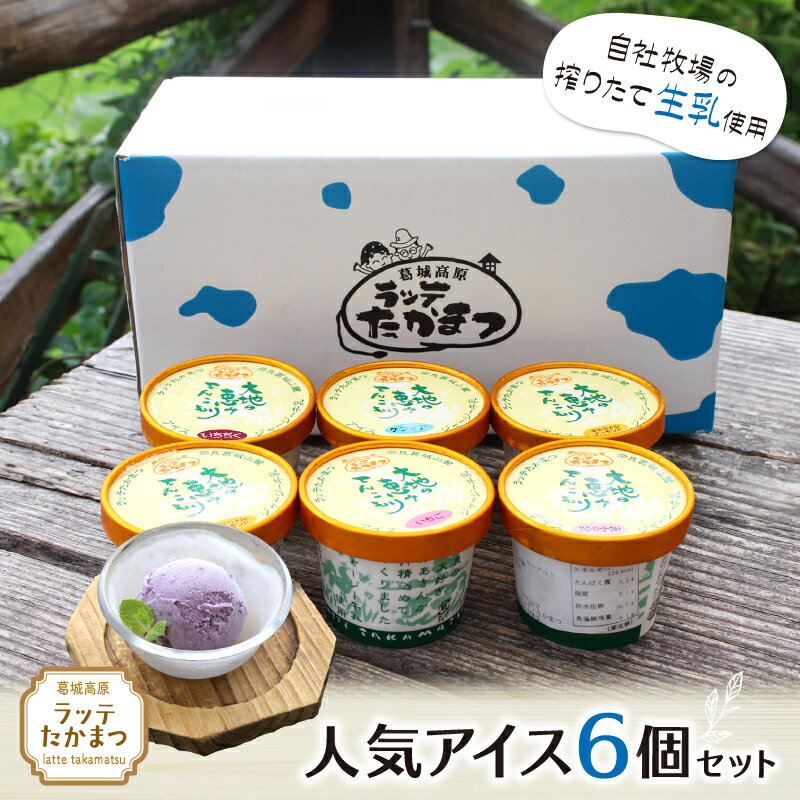 【ふるさと納税】ラッテたかまつ 人気アイス6個セット ／葛城 高原 牧場 ラッテのアイスバニラ ミルク ブルーベリー 抹茶 キャラメルアーモンド チョコチップ【latt024】