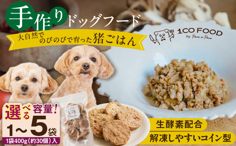 
            【選べる】1cofood　手作りドッグフード　猪ごはん　400g×1袋～5袋_ドッグフード 手作り 猪ごはん 選べる 内容量 400g × 1袋 ～ 5袋 1cofood 鉄分 亜鉛 ビタミンB12 ジビエ 猪肉 国産野菜 フルーツ 生酵素 オリーブオイル 海藻 コイン型 ペット 冷凍 福岡県 久留米市 送料無料_Pf030
          