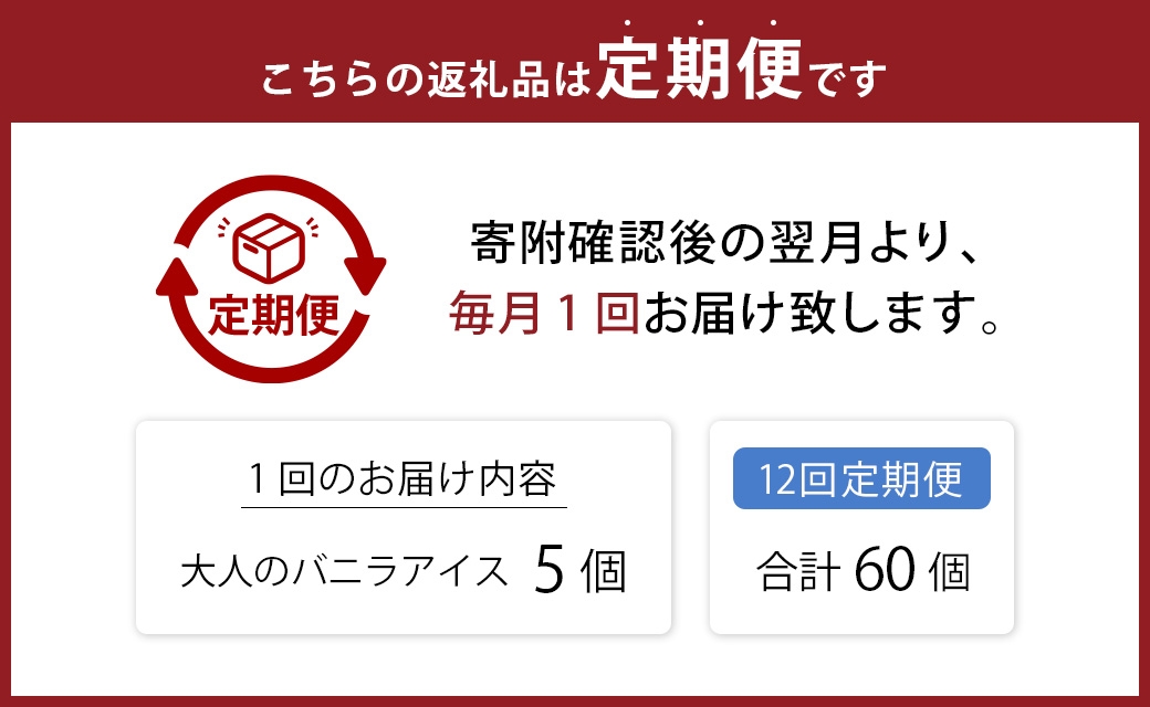 【12回定期便】 【極上バニラビーンズの香り】 至福の口どけ "大人のバニラアイス" 5個×12回 計60個