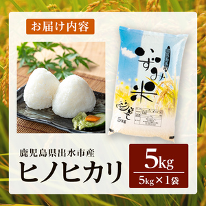 i1079-A ＜令和7年産 新米＞鹿児島県 出水市産 ヒノヒカリ (5kg) 米 5kg ひのひかりヒノヒカリ 鹿児島 5キロ お米 九州 九州産 甘み あっさり もちもち 新米 【いずみキッチン】