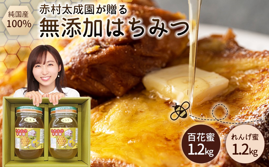 
蜂蜜（レンゲ蜜１.２ｋｇ、百花蜜１.２ｋｇ）セット K2
