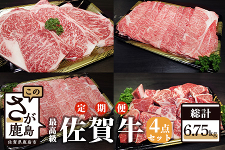 V-10 佐賀牛４点セット 【全３回定期便お届け】総計6.75kg