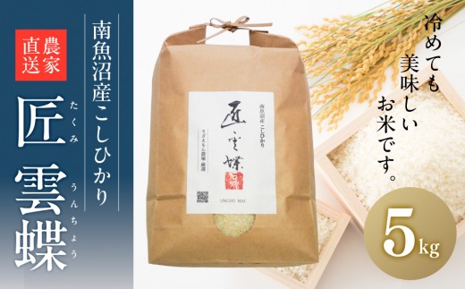 
                  白米5kg  令和７年産　南魚沼産こしひかり　魚野川流域　匠 雲蝶(たくみ　うんちょう） ＼生産農家直送／【銘柄米 ブランド米 精米 こしひかり コシヒカリ 魚沼産 新潟米 産地直送 お米 米 こめ コメ ご飯 御飯 ごはん】
                