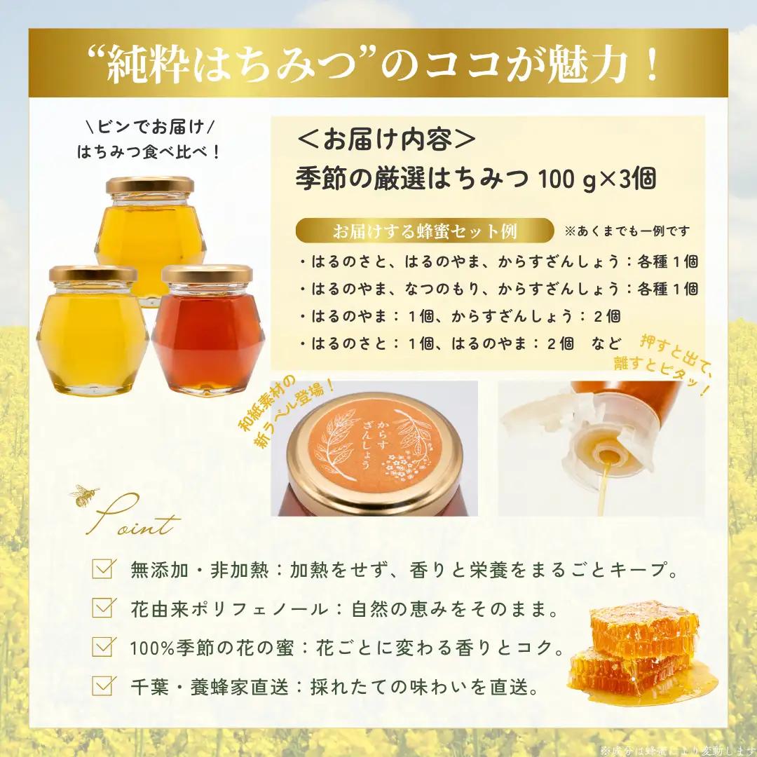 千葉県産「厳選純粋はちみつ」100g×3個【ランダムにセレクト】 X010