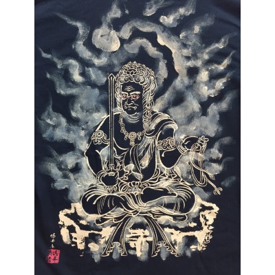手描きTシャツ 仏画 不動明王 黒 (半袖 Sサイズ)【1614981】