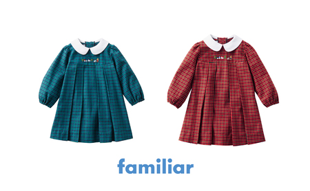 【ファミリア（familiar）】ワンピース 80・90サイズ 90cm・赤系ファミリアチェック