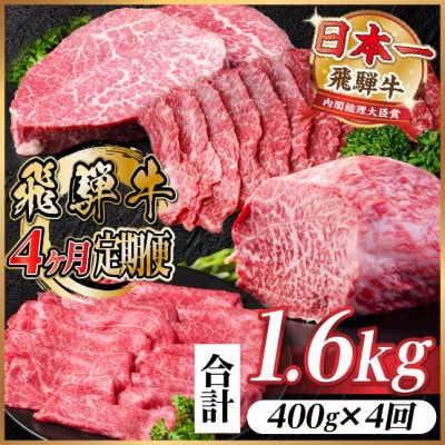 【毎月定期便】飛騨牛 赤身定期便 計1.6kg 全4回【配送不可地域：離島】【4072648】
