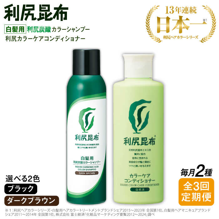 【ふるさと納税】【全3回定期便】【色が選べる！2本セット】【白髪用】利尻炭酸カラーシャンプー＋利尻カラーケアコンディショナー ムラなく染まる 濃密泡 白髪染め 無添加 植物由来 ヘアカラー シャンプー 低刺激 炭酸 敏感肌 ノンシリコン 補修 ヘアケア