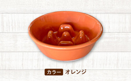 【美濃焼】 陶器製ペット用フードボウル 早食い防止 丸平台フードボウル オレンジ pet142 瑞浪市 / ながしまプランニングオフィス エサ入れ 餌皿 犬 猫[AZBM169]
