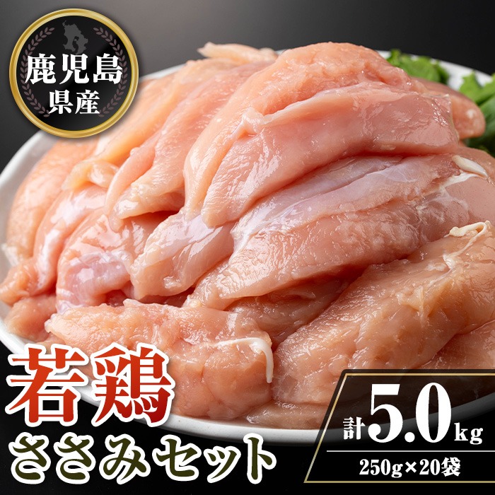 isa715 鹿児島県産若鶏ささみセット(計5kg・250g×20P) 鹿児島県産 国産 鶏肉 鳥肉 とり肉 ささみ ヘルシー ダイエット たんぱく質 タンパク質 小分け 真空 【TRINITY】