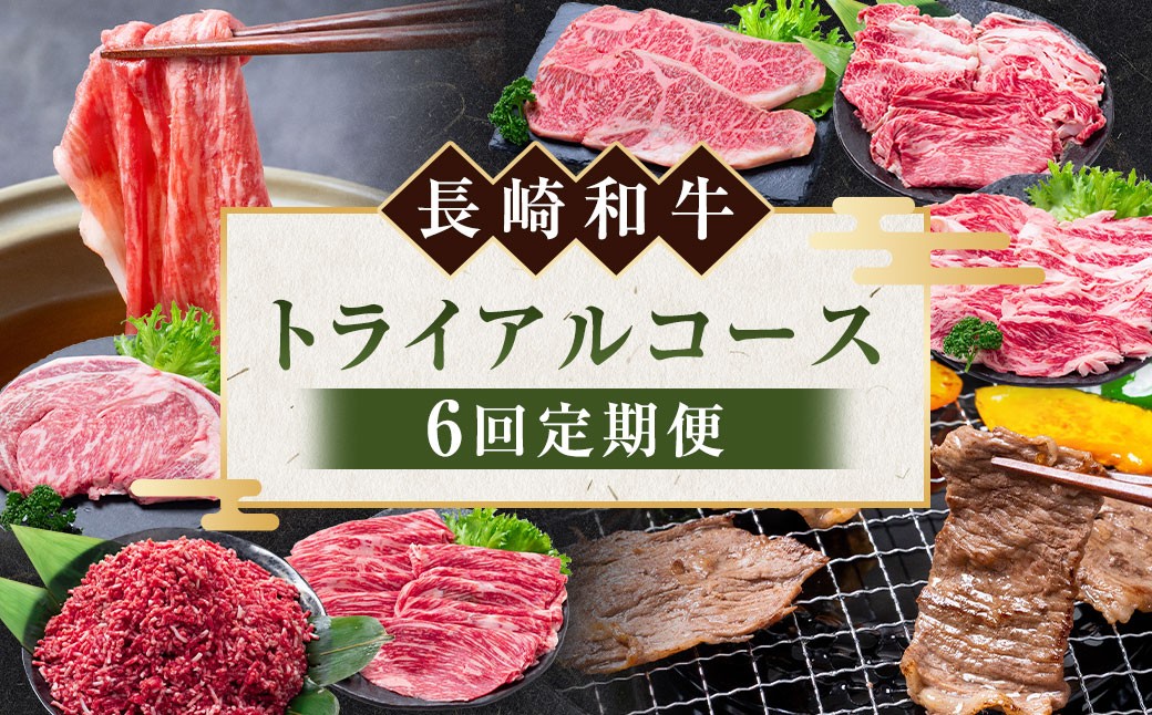 
            【年6回定期便】 長崎和牛 トライアルコース ／ 6回定期便 6回 黒毛和種 黒毛和牛 和牛 国産牛 牛肉 お肉 肉 霜降り セット コース 定期便 九州 長崎県 長崎市 冷凍
          