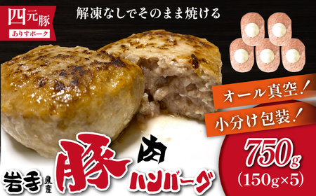 国産 四元豚 ハンバーグ 150g×5個｜ 小分け 真空パック 「ありすぽーく」