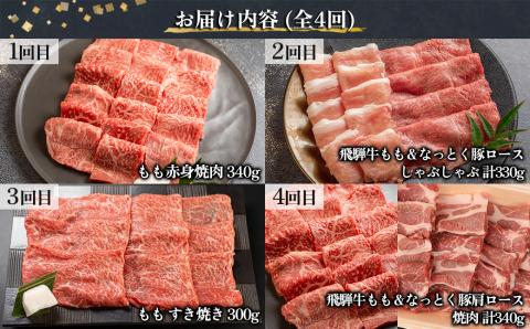 【定期便 4回】 飛騨牛 ＆ なっとく豚 定期便 4回 牛肉 / 豚肉 食べ比べ (焼肉 / すき焼き / しゃぶしゃぶ / 豚しゃぶ) 下呂温泉 おすすめ ブランド牛 赤身 霜降り【tc1】