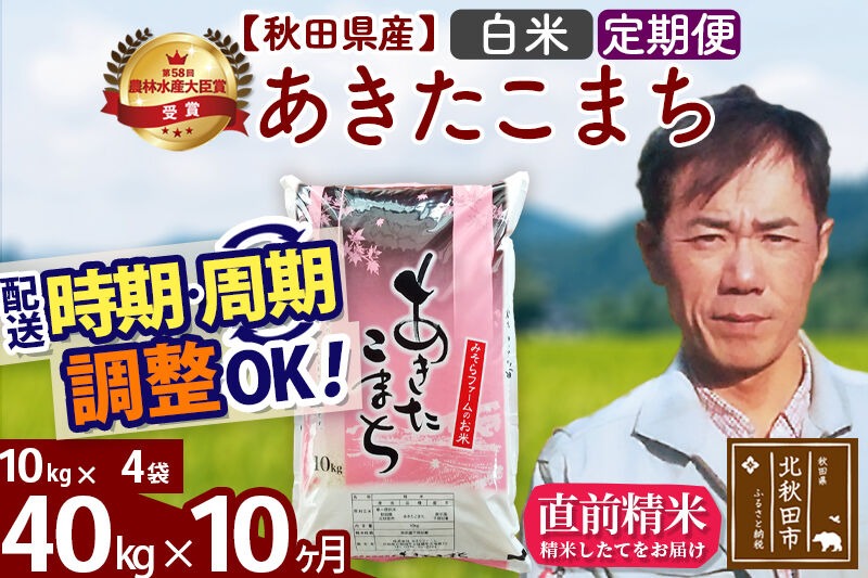 ※令和7年産※《定期便10ヶ月》秋田県産 あきたこまち 40kg【白米】(10kg袋) 2025年産 お届け時期選べる お届け周期調整可能 隔月に調整OK お米 みそらファーム [みそらファーム 秋田 お米 あきたこまち 米どころ 東北 北秋田市 秋田県産 冷めてもおいしい おにぎり おむすび お弁当 白米]|msrf-11110