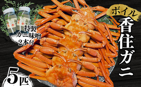 【本場香住漁港であがった！香住ガニセット5匹入り 三七十特製カニ味噌2本付 】ご入金確認後、順次発送予定  本場 香住産 厳選 茹で香住ガニ姿 鮮度抜群 釜茹で ふるさと納税 香美町 香住 かに ゆでガニ むき身 足 爪 かにすき 52000円 05-05