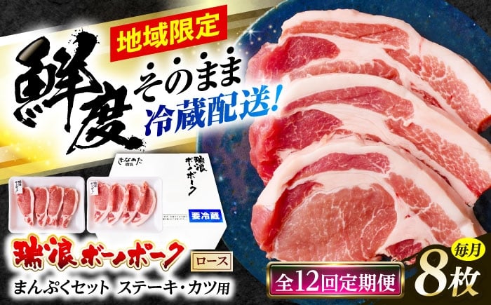 
                  【12回定期便】 ※冷蔵配送/地域限定※ 岐阜県産 豚 瑞浪ボーノポーク ロースステーキ 1kg まんぷくセット 瑞浪市 / きなぁた瑞浪 [AZCI064]
                