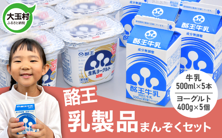 酪王 乳製品 満足 セット 詰め合わせ 牛乳 500ml ×5本 ヨーグルト 加糖 400g ×5個 