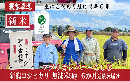 J8-7MC056B【6ヶ月連続お届け】新潟県長岡産コシヒカリ無洗米5kg【「小さな生き物たちと育むお米」認証品】
