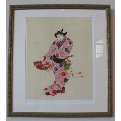 ふるさと納税 出雲市 園山幹生　リトグラフ　「出雲の阿国」【37_1-003】