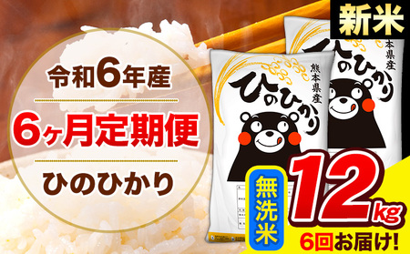 令和6年産 新米 ひのひかり 【6ヶ月定期便】 無洗米  12kg (6kg×2袋) 計6回お届け 《お申し込み月の翌月から出荷開始》 熊本県産 無洗米 精米 ひの 米 こめ お米 熊本県 長洲町