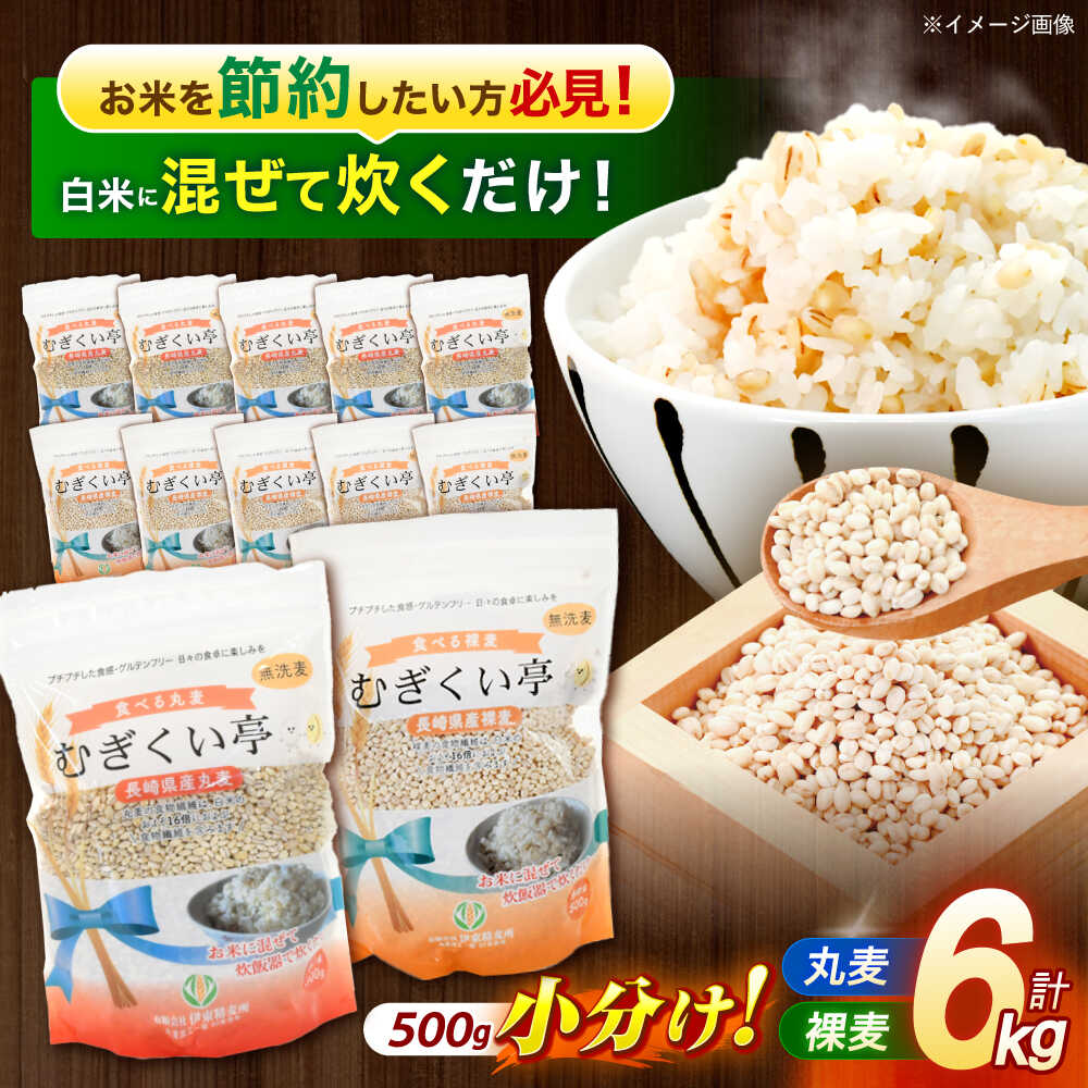 【ふるさと納税】【最速発送】むぎくい亭(丸麦500g×6・裸麦500g×6) 計6kg / 麦 丸麦 はだか麦 麦味噌 麦ごはん 麦みそ 雑穀 雑穀米 食物繊維 長崎県産 米 こめ コメ ※ / 諫早市 / 有限会社伊東精麦 [AHBU002] 最短 最速 スピード 発送
