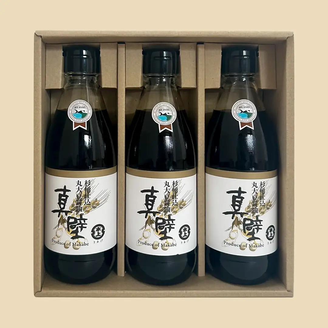 丸大豆醤油・真壁 ( 360ml × 3本 ) 醤油 しょうゆ しょう油 調味料 きあげ醤油 木桶仕込み 老舗 桜川市 鈴木醸造 手作り 田舎 セット 無添加 国産 老舗 丸大豆 おためし お試し ミ