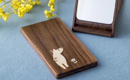 ぽち・たま スタンドミラー 岩手県 北上市 夢工房 E0301 木細工 お祝い 記念日 プレゼント ウォールナット 無垢材 犬 猫