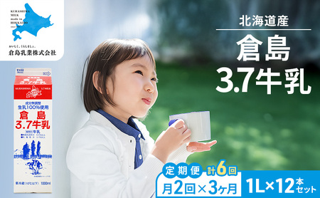 全6回 牛乳倉島3.7牛乳 生乳 北海道産牛乳【1L×12本】【6ヵ月定期便】