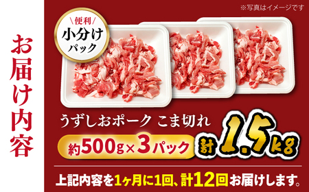 【訳あり】【12回定期便】 豚 こま切れ 長崎うずしおポーク 計1.5kg（500g×3P）＜スーパーウエスト＞[CAG018] 長崎 西海 ブランド豚 豚 豚肉 肉 国産豚 切り落とし 豚 切り落と
