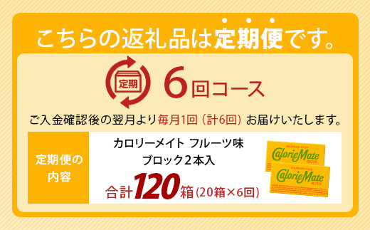 【6回定期便】≪フルーツ味≫ カロリーメイトブロック 2本入り 計20箱 ×6回 合計120箱【徳島 那賀 大塚製薬 カロリーメイト フルーツ ビタミン ミネラル たんぱく質 脂質 糖質 5大栄養素 